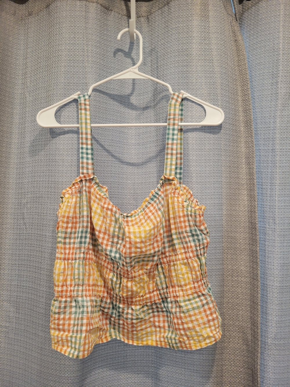 Plaid Smocked Tank Top in Yellow, Orange & Green